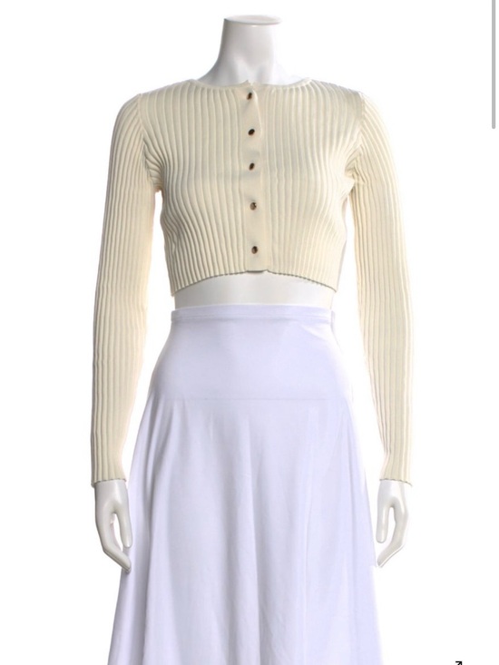 SOLID & STRIPED Sweaters - Solid & Striped Ribbed Knit Cropped Cardigan - Cream/Ivory - Size XS